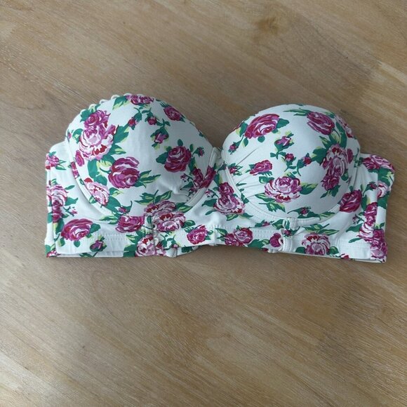 Betsey Johnson Strapless Bikini Top Womens S Floral Retro Pin Up Swim Sexy Beach - Picture 1 of 11